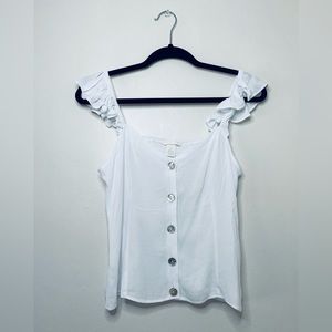 H&M White Button Down Ruffled Shoulders Tank Top Blouse